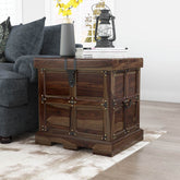 Beaufort Steamer Rustic Solid Wood Storage Trunk Style End Table